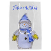 Feestelijke wensen. Sneeuwman ontwerp Medium Cadeauzakje (Achterkant)