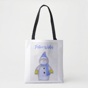 Feestelijke wensen. Sneeuwman ontwerp Tote Bag