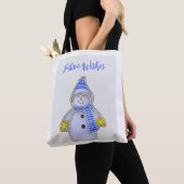 Feestelijke wensen. Sneeuwman ontwerp Tote Bag (Dichtbij)