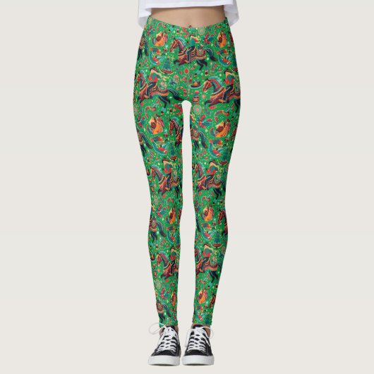Feestelijke Westerne Cowgirl Groene Kerst Leggings (Voorkant)