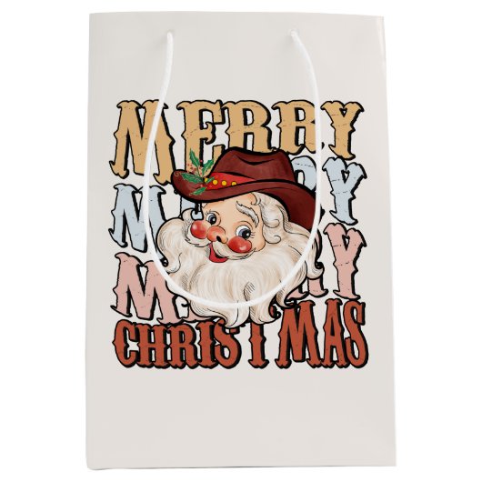feestelijke Westerne kerstkerstkerstman Medium Cadeauzakje (Voorkant)