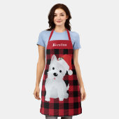 Feestelijke Westie Hond Santa Hat Buffalo Plaid Ch Schort (Gedragen)