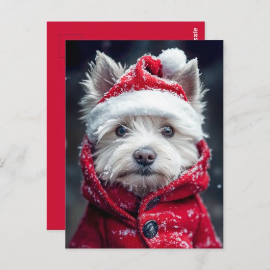 Feestelijke Westie in de sneeuw Briefkaart (Voorkant / Achterkant)