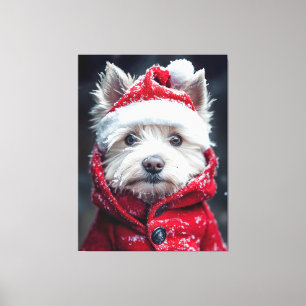 Feestelijke Westie in de sneeuw Canvas Afdruk