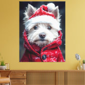 Feestelijke Westie in de sneeuw Canvas Afdruk (Insitu (Woonkamer))