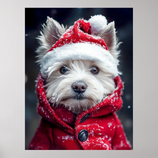 Feestelijke Westie in de sneeuw Poster (Voorkant)