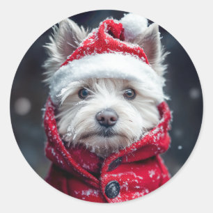 Feestelijke Westie in de sneeuw Ronde Sticker