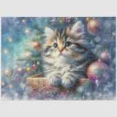 Feestelijke Whimsical Kerstboom Kat Decoupage Tissuepapier (Voorkant)