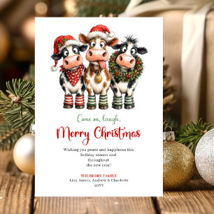 Feestelijke Whimsical Koeien Rood Groen Kerst Groe Feestdagenkaart