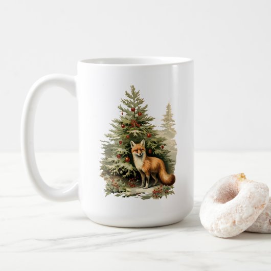 Feestelijke Whimsy: Kerstboom & Vos Koffiemok (Met donut)