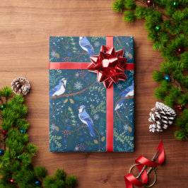 Feestelijke winter blauwe jays cadeaupapier