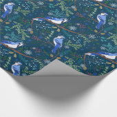 Feestelijke winter blauwe jays cadeaupapier (Hoek)