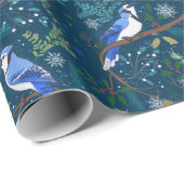 Feestelijke winter blauwe jays cadeaupapier (Rol Hoek)