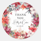 Feestelijke Winter Bloemen Kerstmis Bruiloft Ronde Sticker (Voorkant)