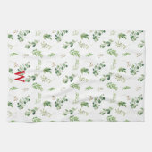 Feestelijke Winter Botanicals Monogram Vakantie Theedoek (Horizontaal)