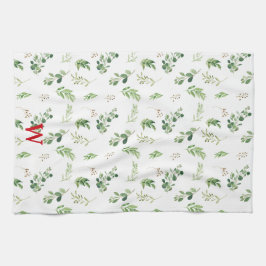 Feestelijke Winter Botanicals Monogram Vakantie Theedoek