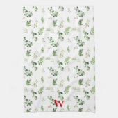 Feestelijke Winter Botanicals Monogram Vakantie Theedoek (Verticaal)