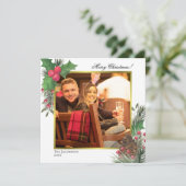 Feestelijke winter gebladerte Holly bessen & denne Feestdagenkaart (Staand voorkant)