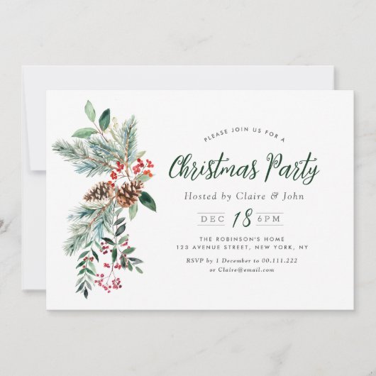 Feestelijke winter gebladerte script kerstfeest kaart (Voorkant)