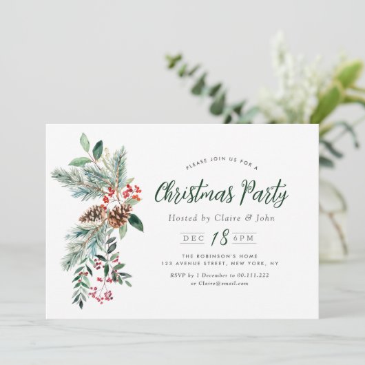 Feestelijke winter gebladerte script kerstfeest kaart (Staand voorkant)