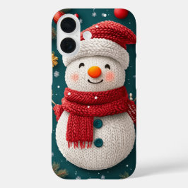 Feestelijke Winter Gebreide Sneeuwman Kerstmis iPhone 16 Hoesje