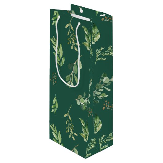 Feestelijke Winter Greenery Botanicals Holiday Wijn Cadeautas (Voorkant Gekanteld)