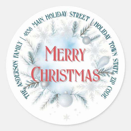 Feestelijke Winter Greenery Christmas Return Adres Ronde Sticker (Voorkant)