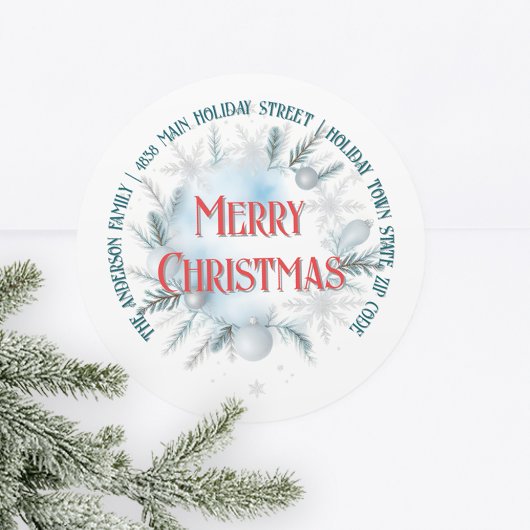 Feestelijke Winter Greenery Christmas Return Adres Ronde Sticker