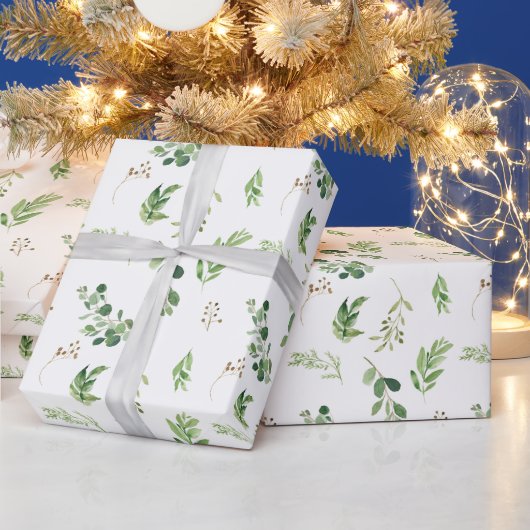 Feestelijke Winter Greenery Waterverf Botanicals Cadeaupapier (Feestdagen)