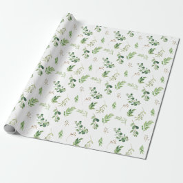 Feestelijke Winter Greenery Waterverf Botanicals Cadeaupapier