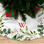 Feestelijke winter groen vakantie monogram kerstboom rok<br><div class="desc">Deze moderne vakantieboomrok heeft een prachtige rand van waterverf bladeren en bessen en een klassiek monogram. Een gepersonaliseerde boomrok is een mooie manier om je huis te versieren voor de feestdagen.</div>