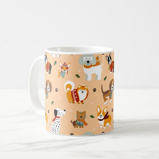 Feestelijke Winter Honden Sjaals Koffiemok (Voorkant links)