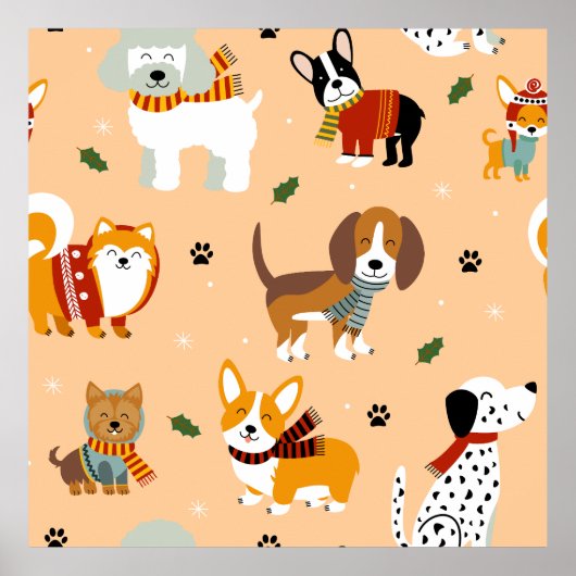 Feestelijke Winter Honden Sjaals Poster (Voorkant)