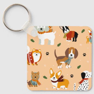 Feestelijke Winter Honden Sjaals Sleutelhanger