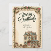 Feestelijke Winter House Kerstviering Feestdagenkaart (Voorkant)