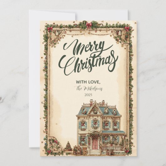 Feestelijke Winter House Kerstviering Feestdagenkaart (Voorkant)