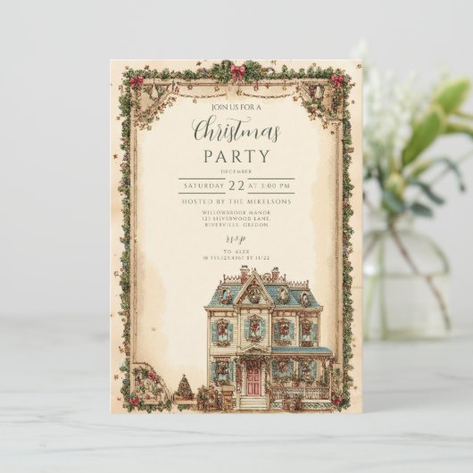 Feestelijke Winter House Kerstviering Kaart (Staand voorkant)