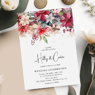 Feestelijke Winter Kerst Bloemen Bruiloft Kaart