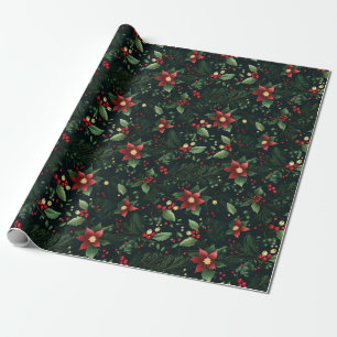 Feestelijke Winter Kerst Bloemige Cadeaupapier