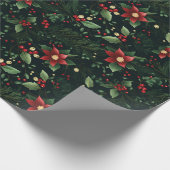 Feestelijke Winter Kerst Bloemige Cadeaupapier (Hoek)