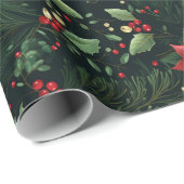 Feestelijke Winter Kerst Bloemige Cadeaupapier (Rol Hoek)