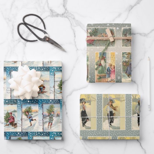 Feestelijke  Winter Kerst Kaart Collage Inpakpapier Vel (Voorkant)