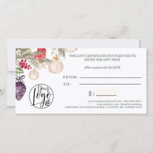 Feestelijke winter Kerst logo cadeaubon (Achterkant)