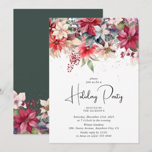 Feestelijke Winter Kerstbloemen Vakantie Party Kaart (Voorkant / Achterkant)