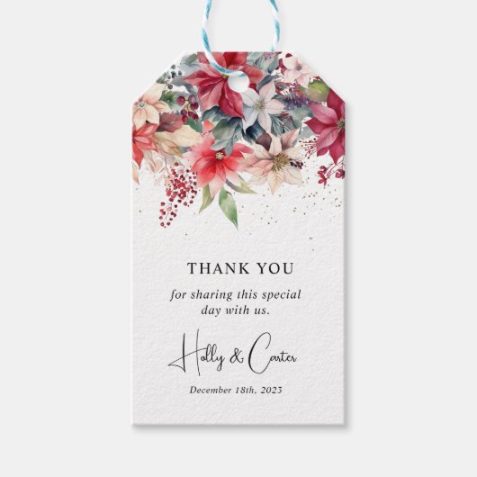 Feestelijke Winter Kerstmis Bloemen Bruiloft Cadeaulabel (Voorkant)