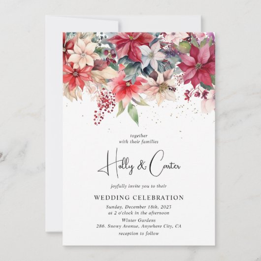 Feestelijke Winter Kerstmis Bloemen Bruiloft Kaart (Voorkant)