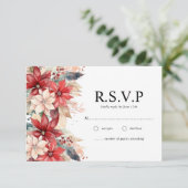 Feestelijke Winter Kerstmis Bloemen Bruiloft RSVP Kaartje (Staand voorkant)