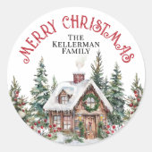 Feestelijke Winter Kerstmis Ronde Sticker (Voorkant)