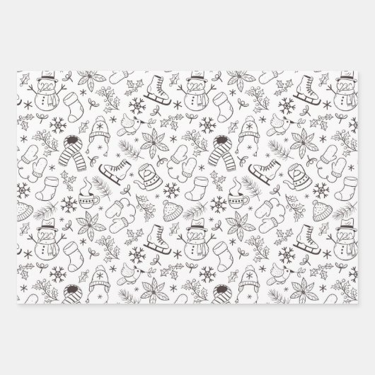 Feestelijke Winter Leuke Doodle Kleurrijk Zwart Wi Inpakpapier Vel (Voorkant 2)