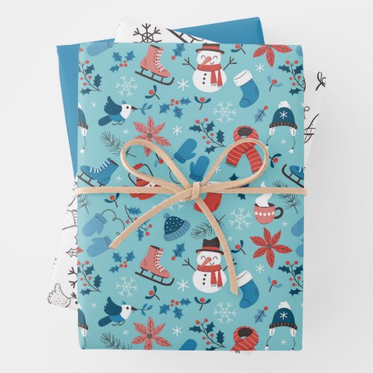 Feestelijke Winter Leuke Doodle Kleurrijk Zwart Wi Inpakpapier Vel (In situ)